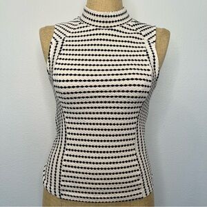 Anthropologie Maeve Cream and Black Textured Mock Neck Tank, Size Small, NWT